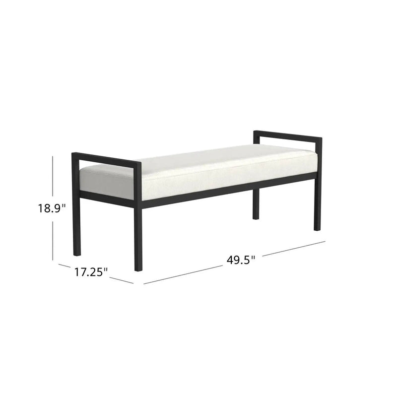 Modern Industrial Bed Bench with Black Metal Frame and Cream Upholstered Cushion by HomePacific