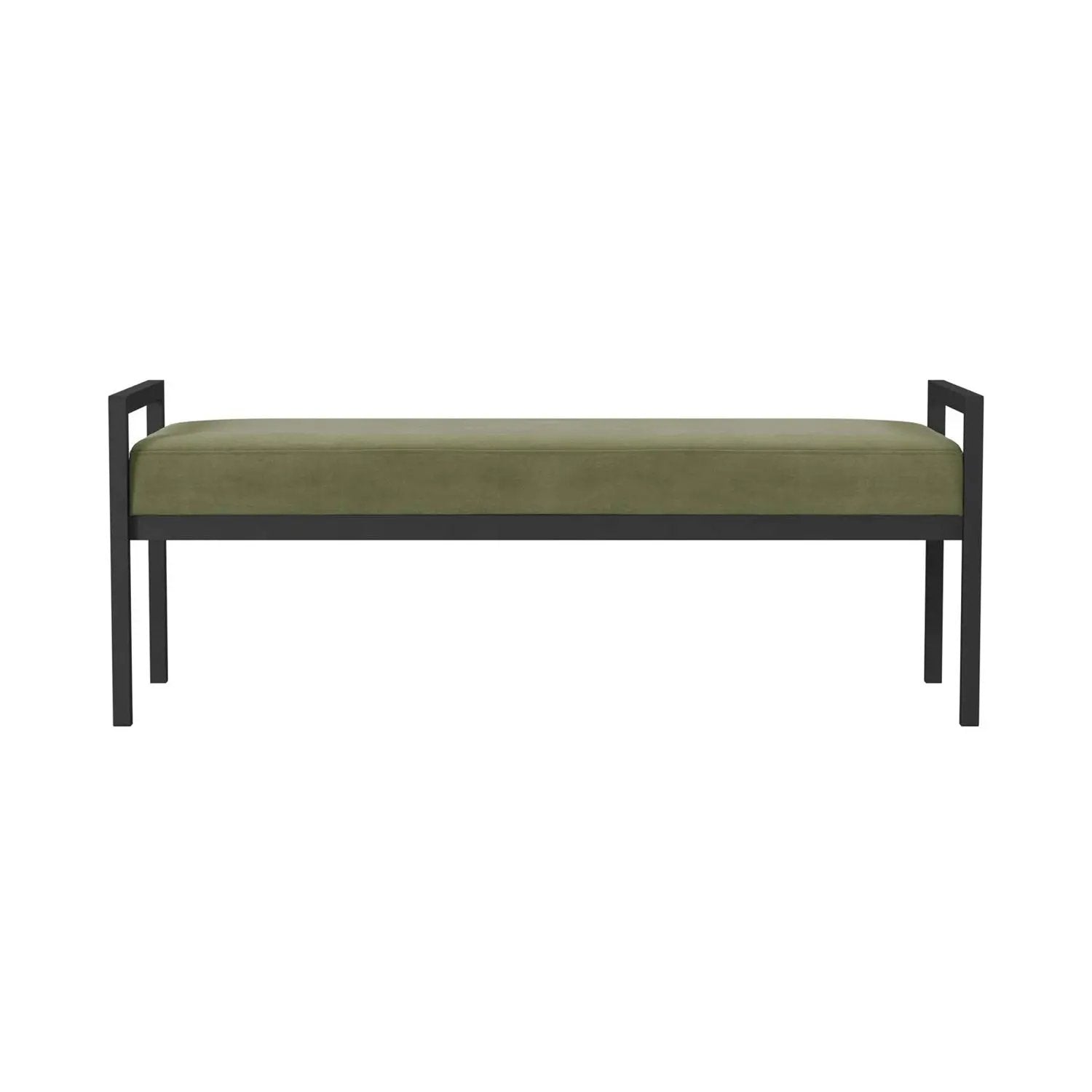Modern Industrial Bed Bench with Black Metal Frame and Sage Green Velvet Cushion by HomePacific