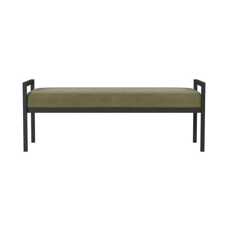 Modern Industrial Bed Bench with Black Metal Frame and Sage Green Velvet Cushion by HomePacific