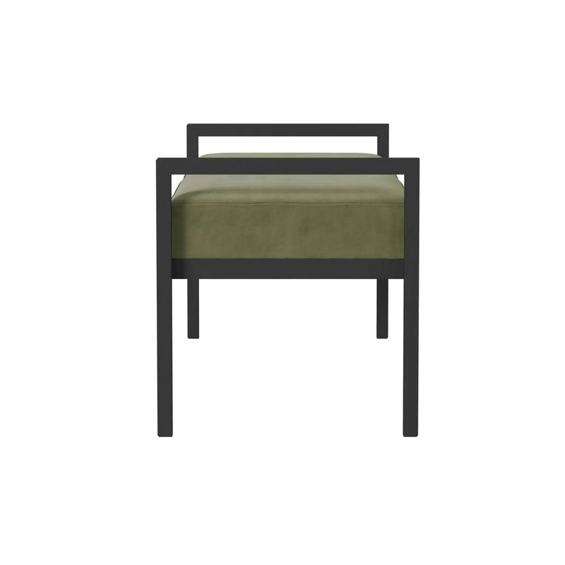 Modern Industrial Bed Bench with Black Metal Frame and Sage Green Velvet Cushion by HomePacific