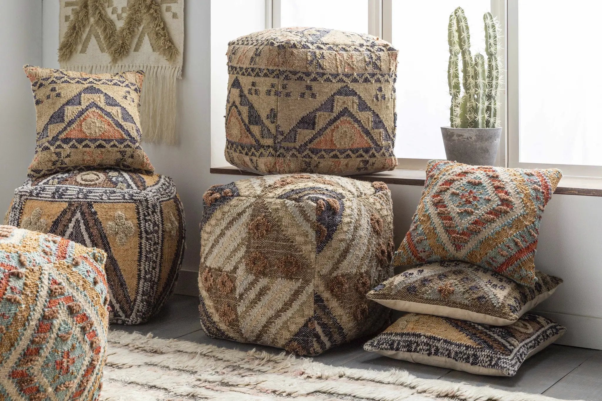 Malay Cream Diamond Fringe Wall Hanging - Clearance by Boutique Rugs