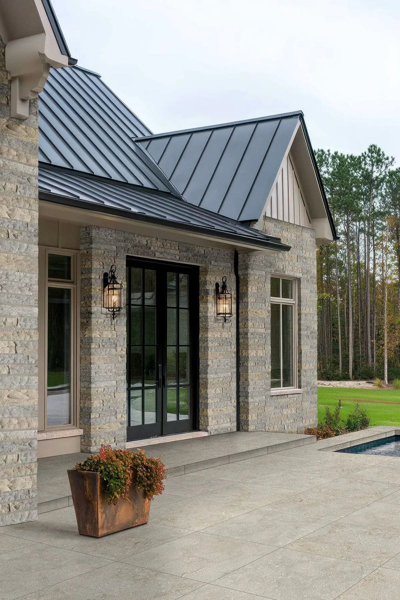 Durham Fall Ledgestone Split Face Sandstone Pavers in a finished room