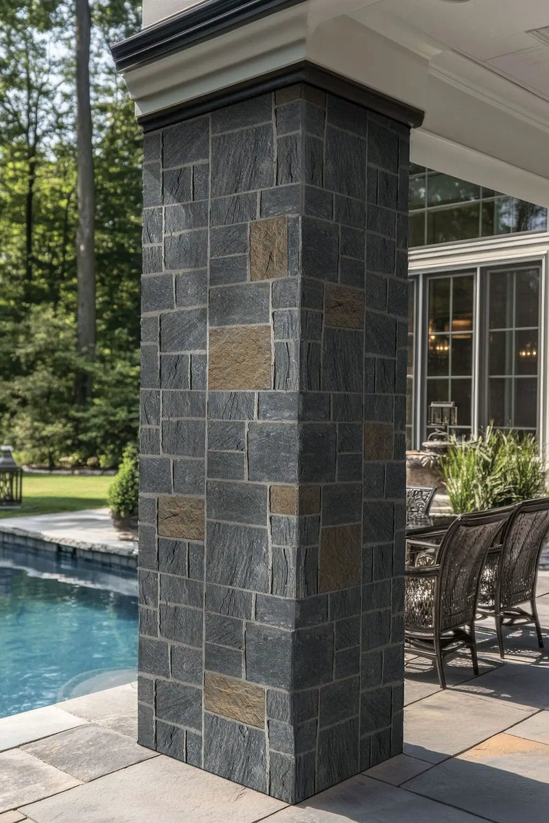 Avalon Bay Squares Rectangles Natural Marble Pavers in a finished room