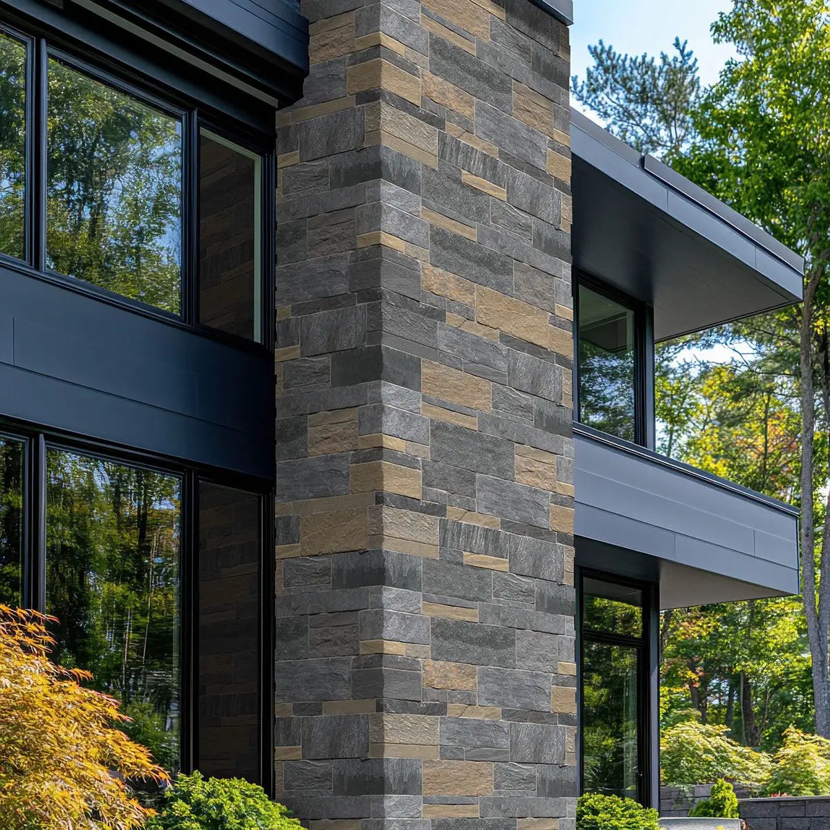 Metuchen Hills Sawn Ashlar Split Face Marble Pavers in a finished room