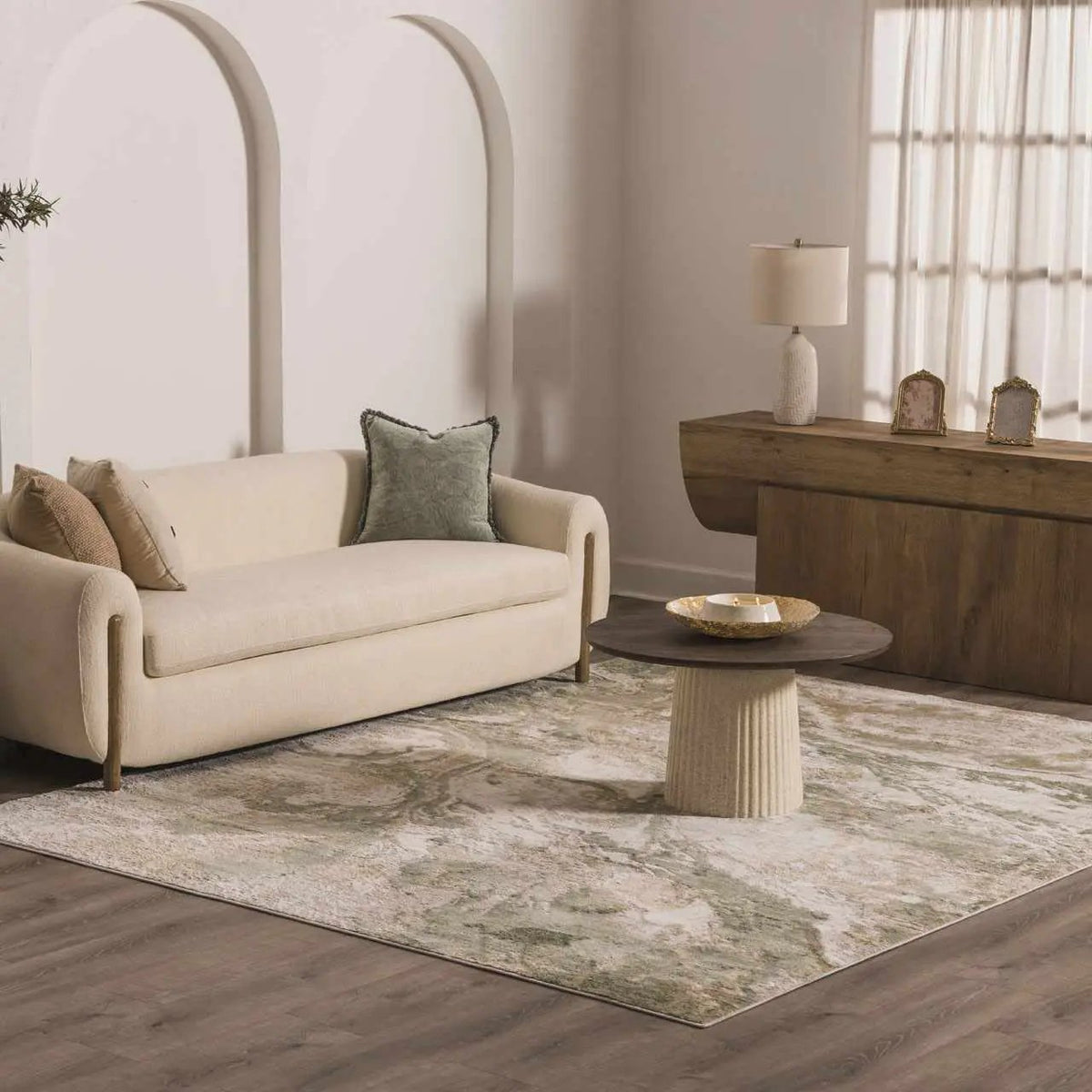 Lively Marble Green Area Rug, installed in a room