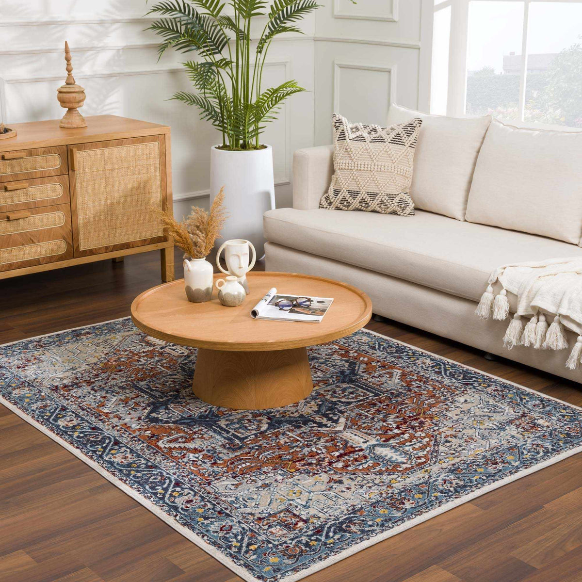 Cabacungan Blue & Rust Washable Area Rug - Clearance, installed in a room 5