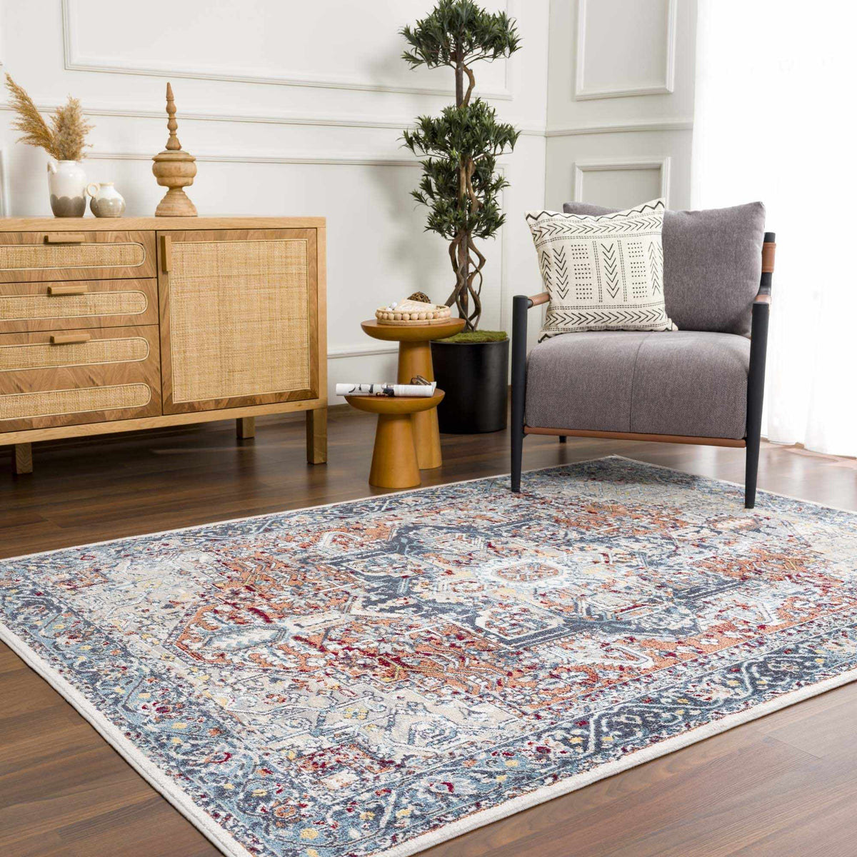 Cabacungan Blue & Rust Washable Area Rug - Clearance, installed in a room 3