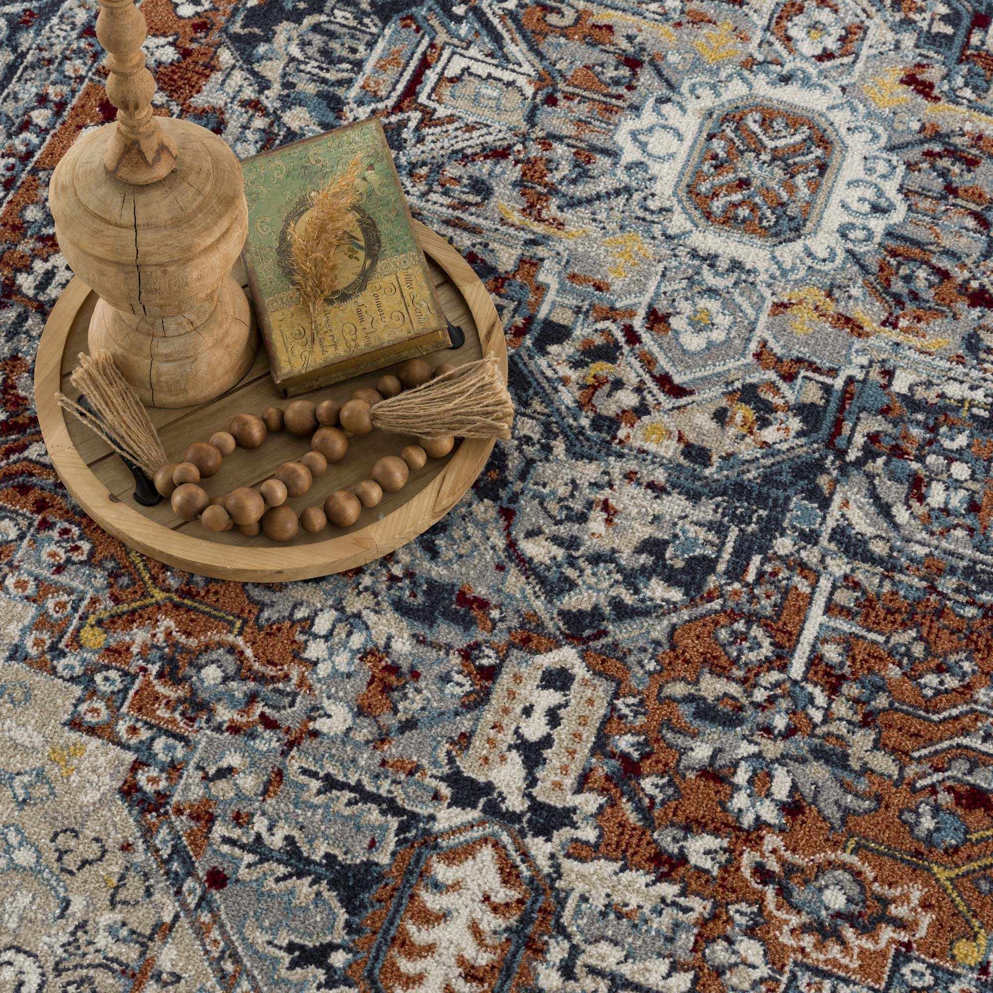 Cabacungan Blue & Rust Washable Area Rug - Clearance by Boutique Rugs