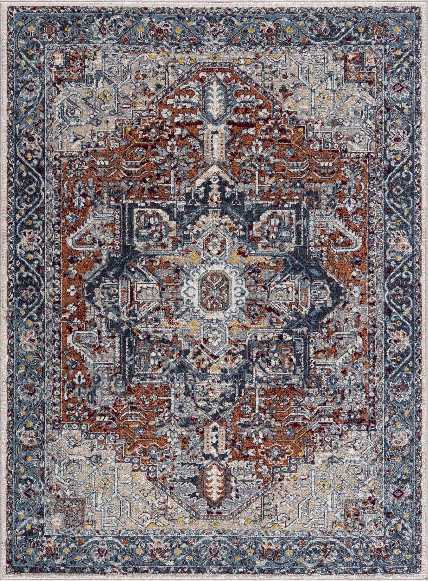 Cabacungan Blue & Rust Washable Area Rug - Clearance by Boutique Rugs