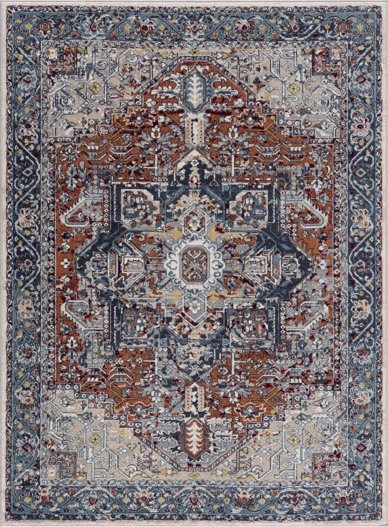 Cabacungan Blue & Rust Washable Area Rug - Clearance by Boutique Rugs