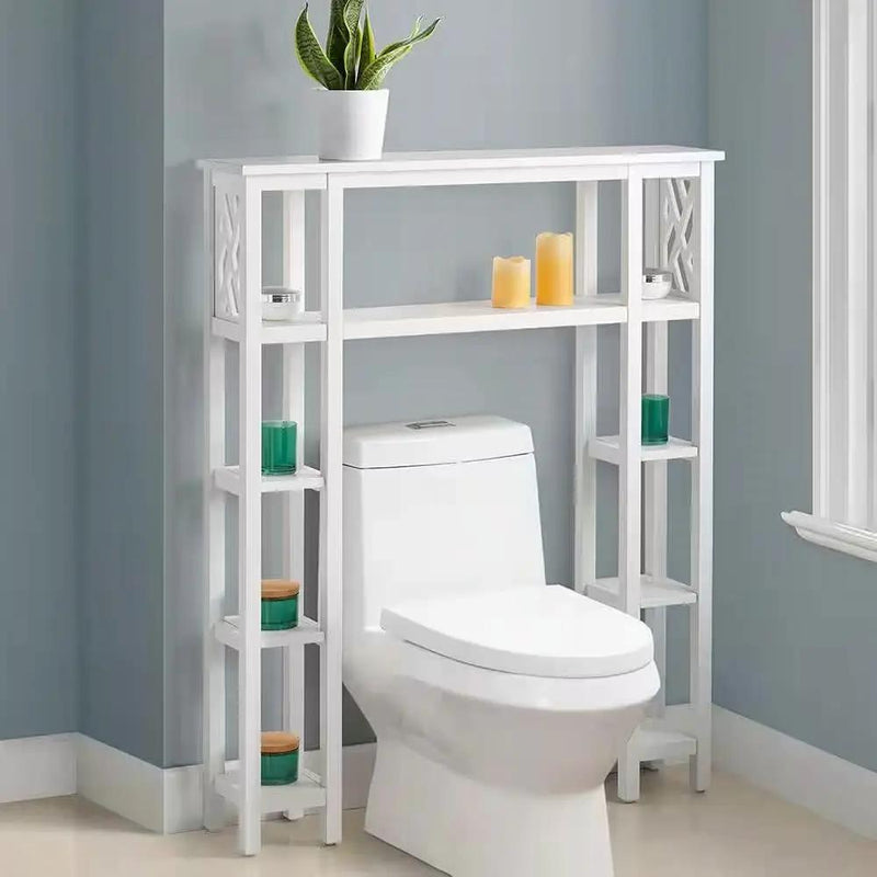 Over the Toilet Bathroom Shelving Unit with 9-Shelves in White Wood Finish by HomePacific