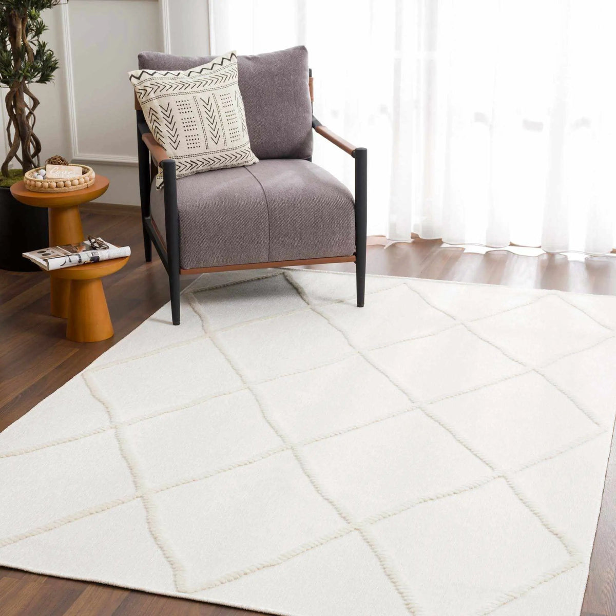 Amani White Washable Rug - Clearance, installed in a room