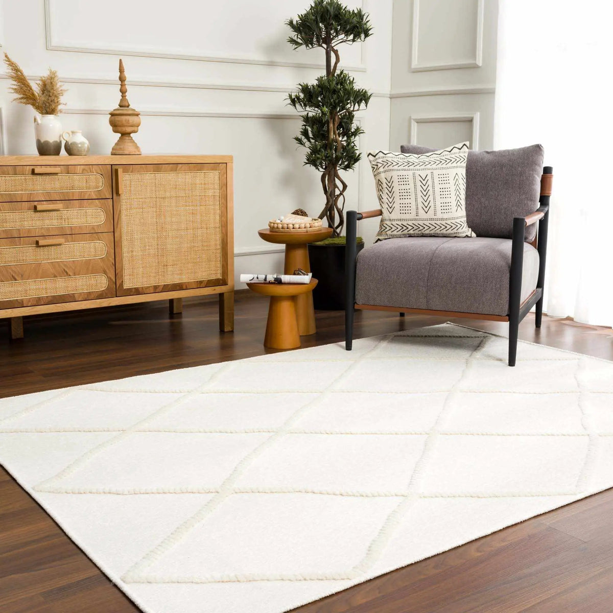 Amani White Washable Rug - Clearance, installed in a room 4