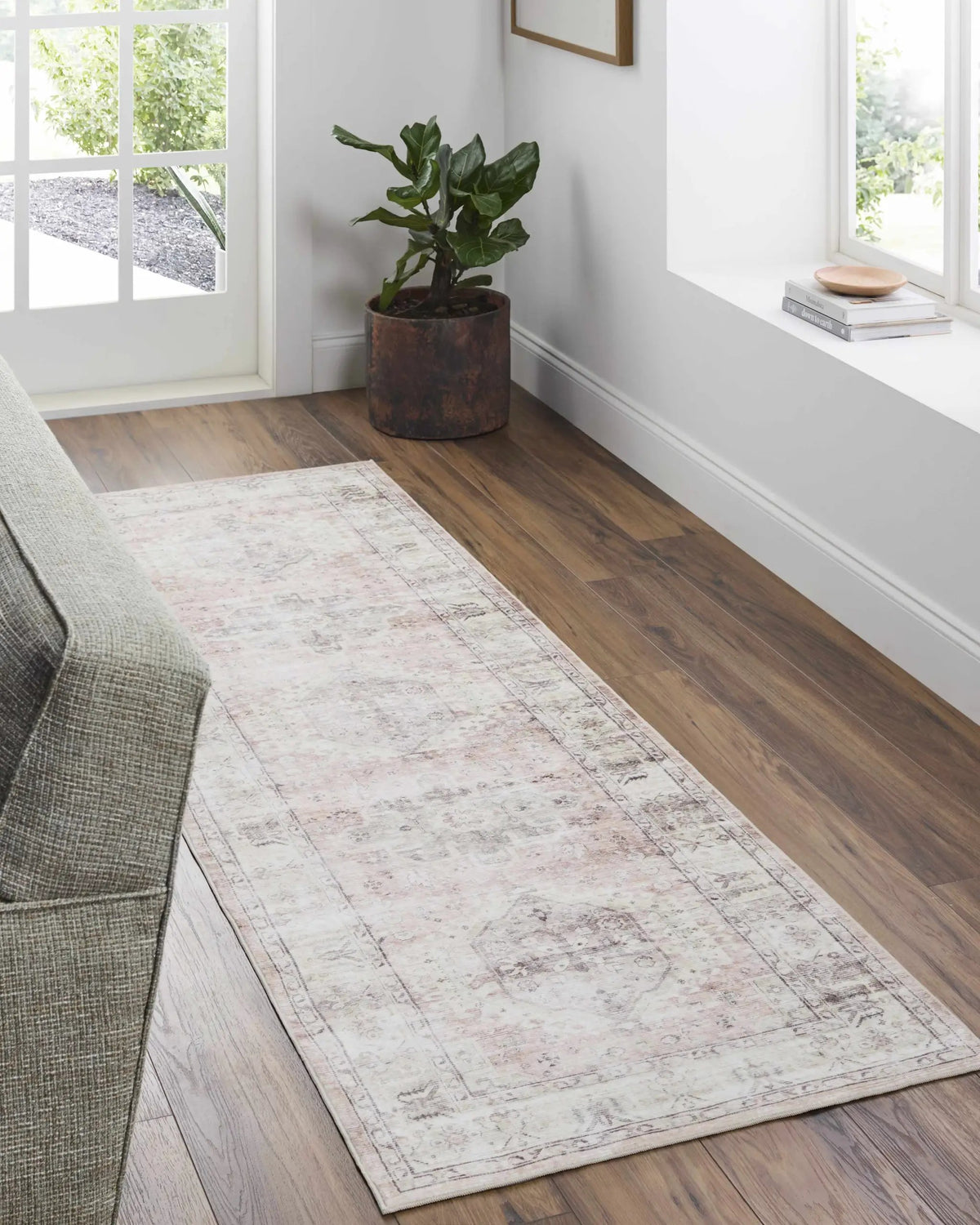 Laran Taupe Distressed Washable Area Rug - Clearance, installed in a room 2