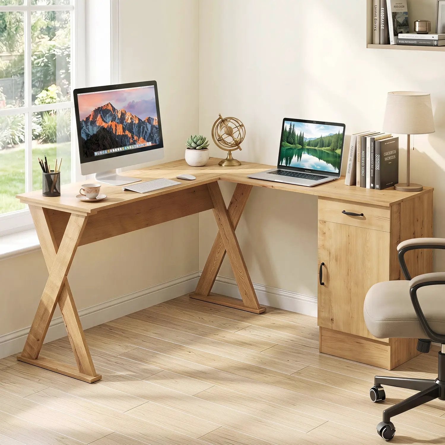 L-Shaped Computer Desk with Reversible Drawer and Cabinet by DirectDeals