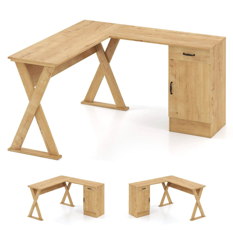 L-Shaped Computer Desk with Reversible Drawer and Cabinet by DirectDeals