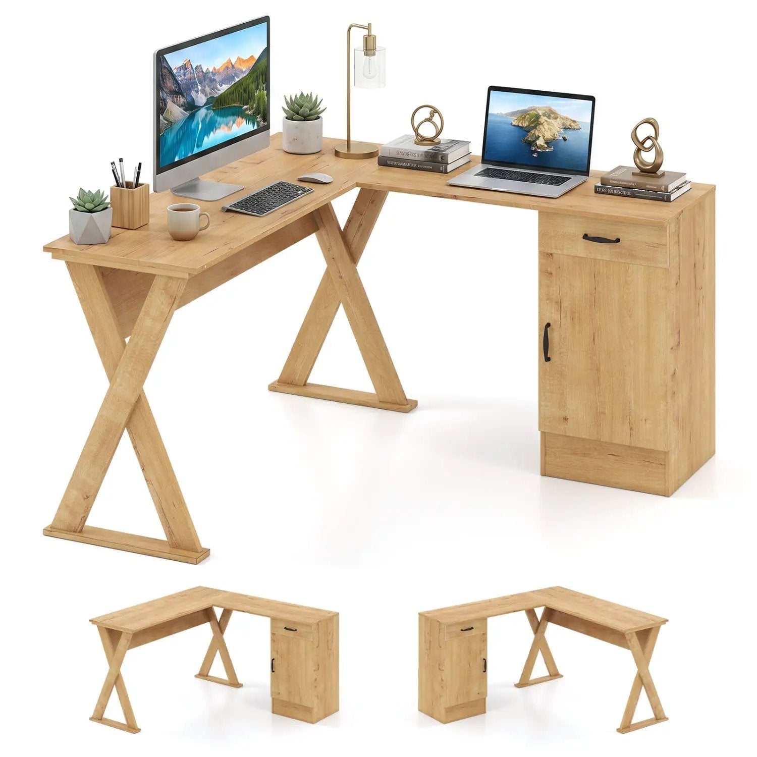L-Shaped Computer Desk with Reversible Drawer and Cabinet by DirectDeals