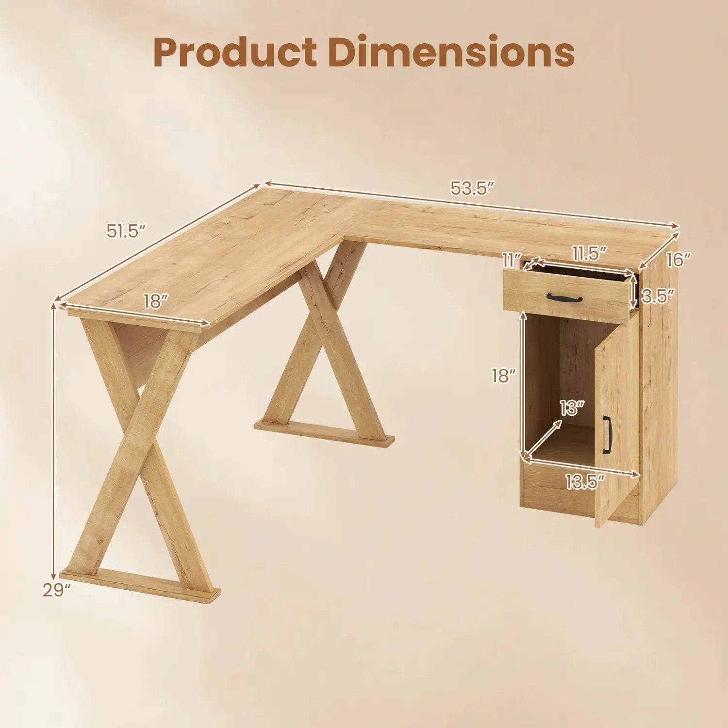 L-Shaped Computer Desk with Reversible Drawer and Cabinet by DirectDeals