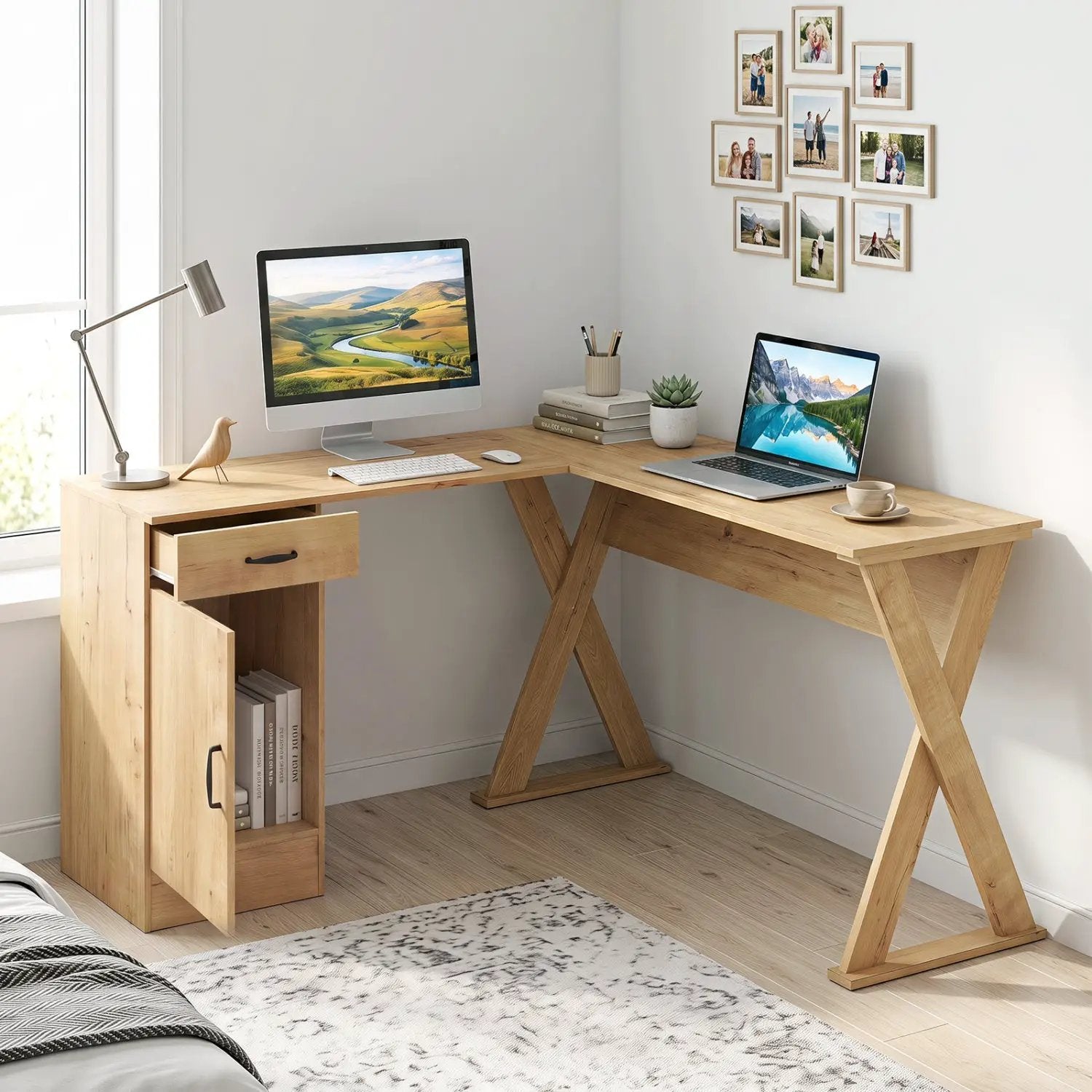 L-Shaped Computer Desk with Reversible Drawer and Cabinet by DirectDeals