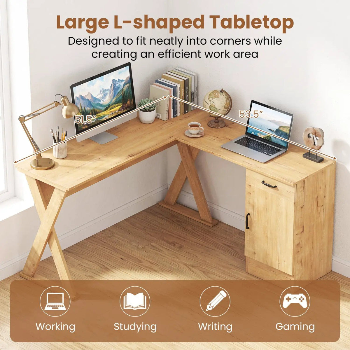 L-Shaped Computer Desk with Reversible Drawer and Cabinet by DirectDeals