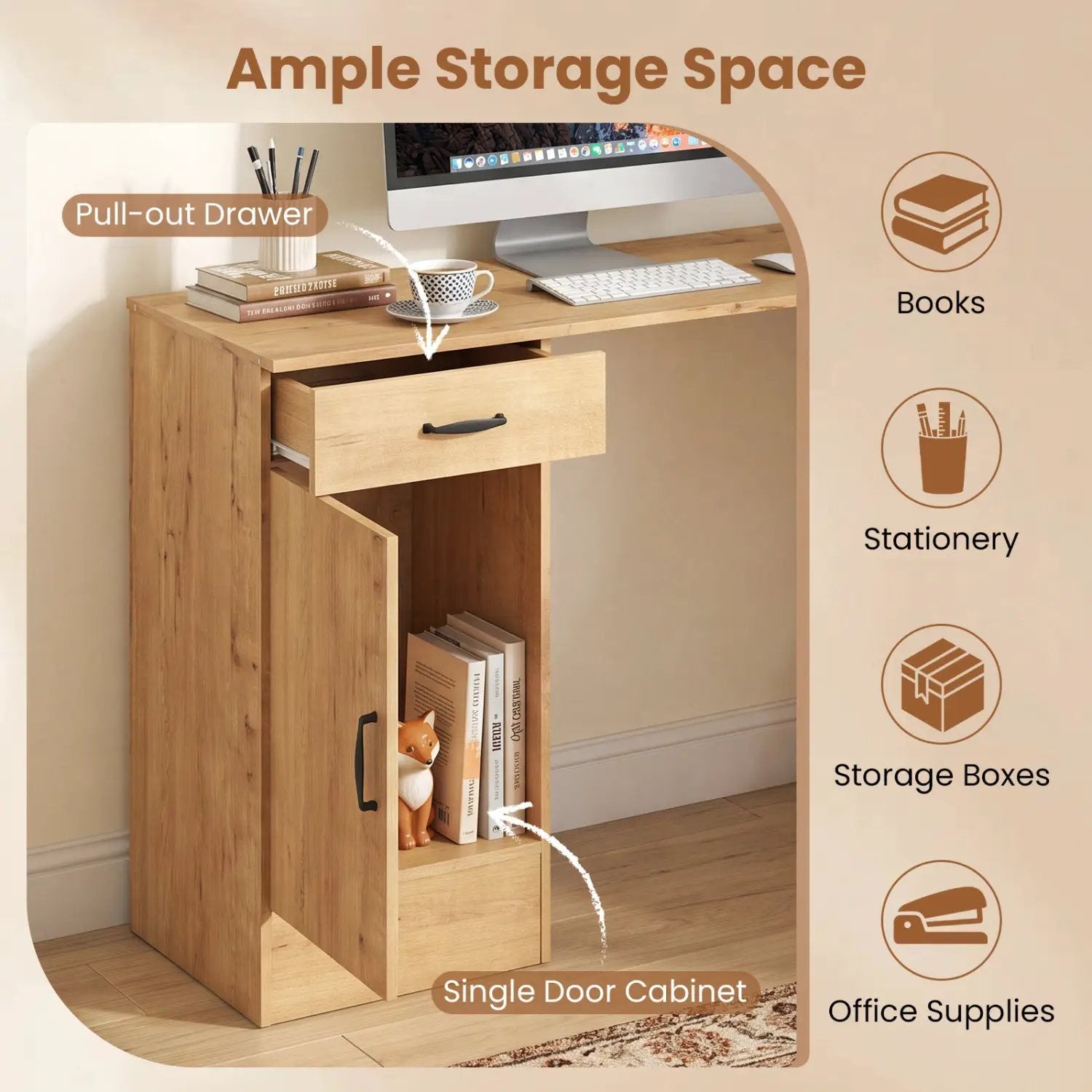 L-Shaped Computer Desk with Reversible Drawer and Cabinet by DirectDeals