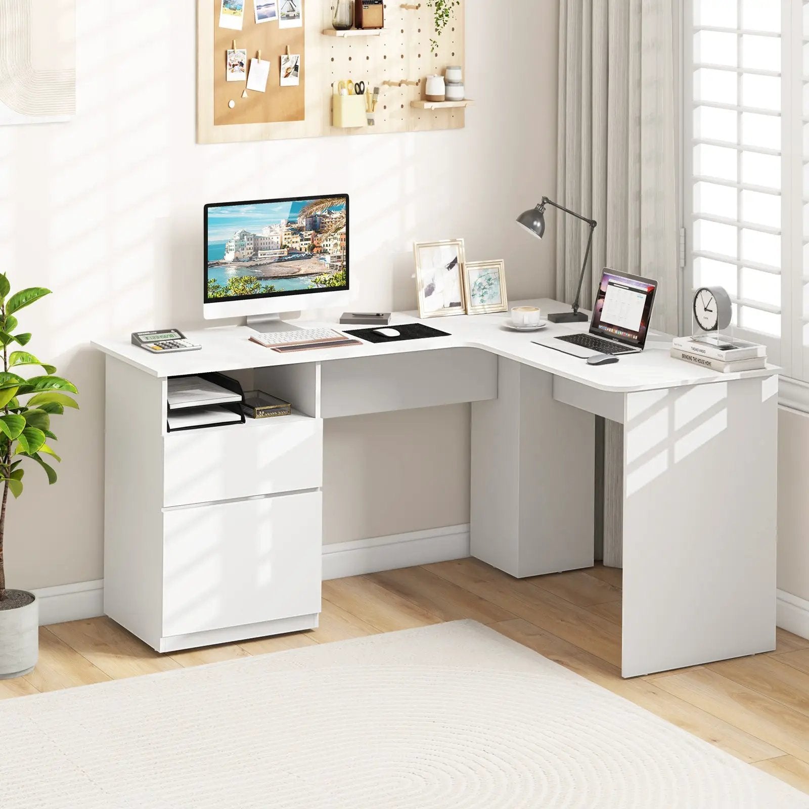 L-Shaped Computer Desk with Letter File Drawer by DirectDeals