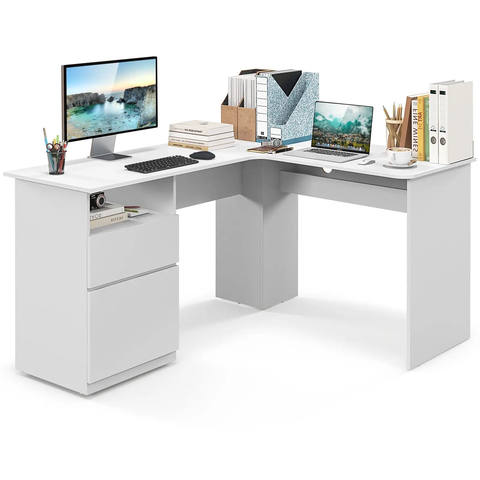 L-Shaped Computer Desk with Letter File Drawer by DirectDeals