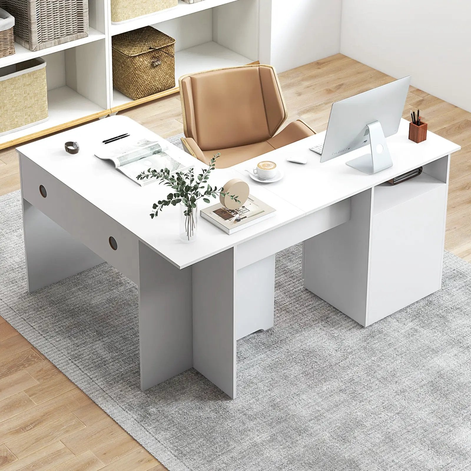 L-Shaped Computer Desk with Letter File Drawer by DirectDeals