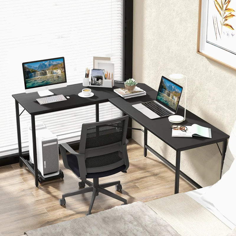 L-Shaped Computer Desk with CPU Stand Power Outlets and USB Ports by DirectDeals