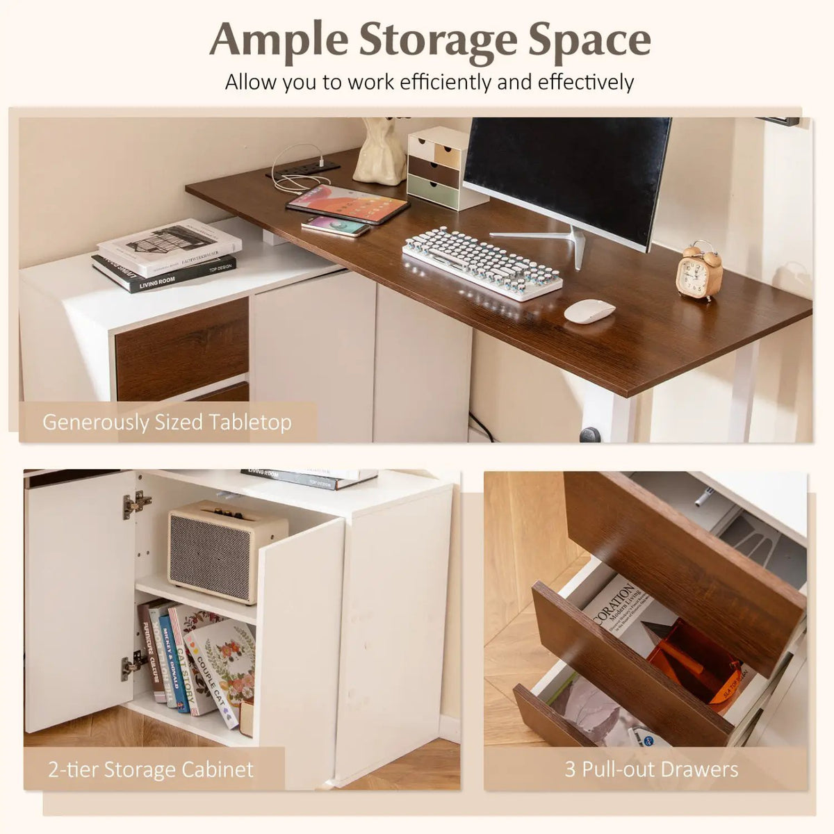 L-Shaped Desk with File Cabinet and Power Outlet Reversible Corner Computer Desk, photo 8 of 16