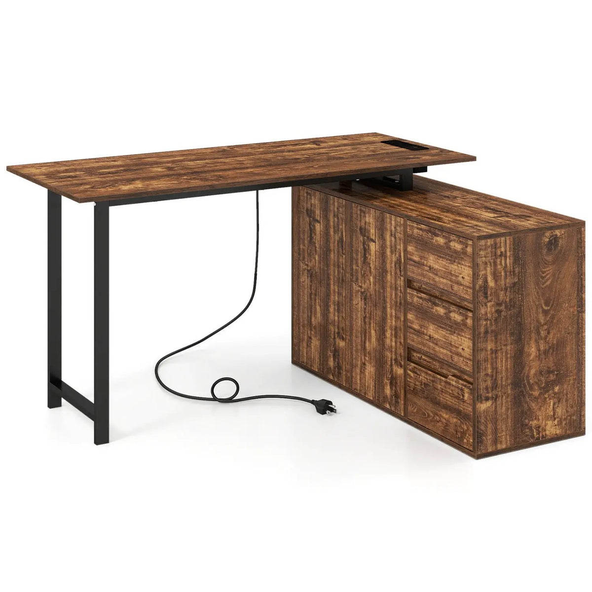 L-Shaped Desk with File Cabinet and Power Outlet Reversible Corner Computer Desk, photo 11 of 16