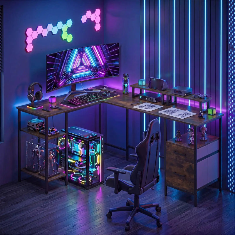 L-Shaped Desk with Power Outlet and Monitor Stands by DirectDeals