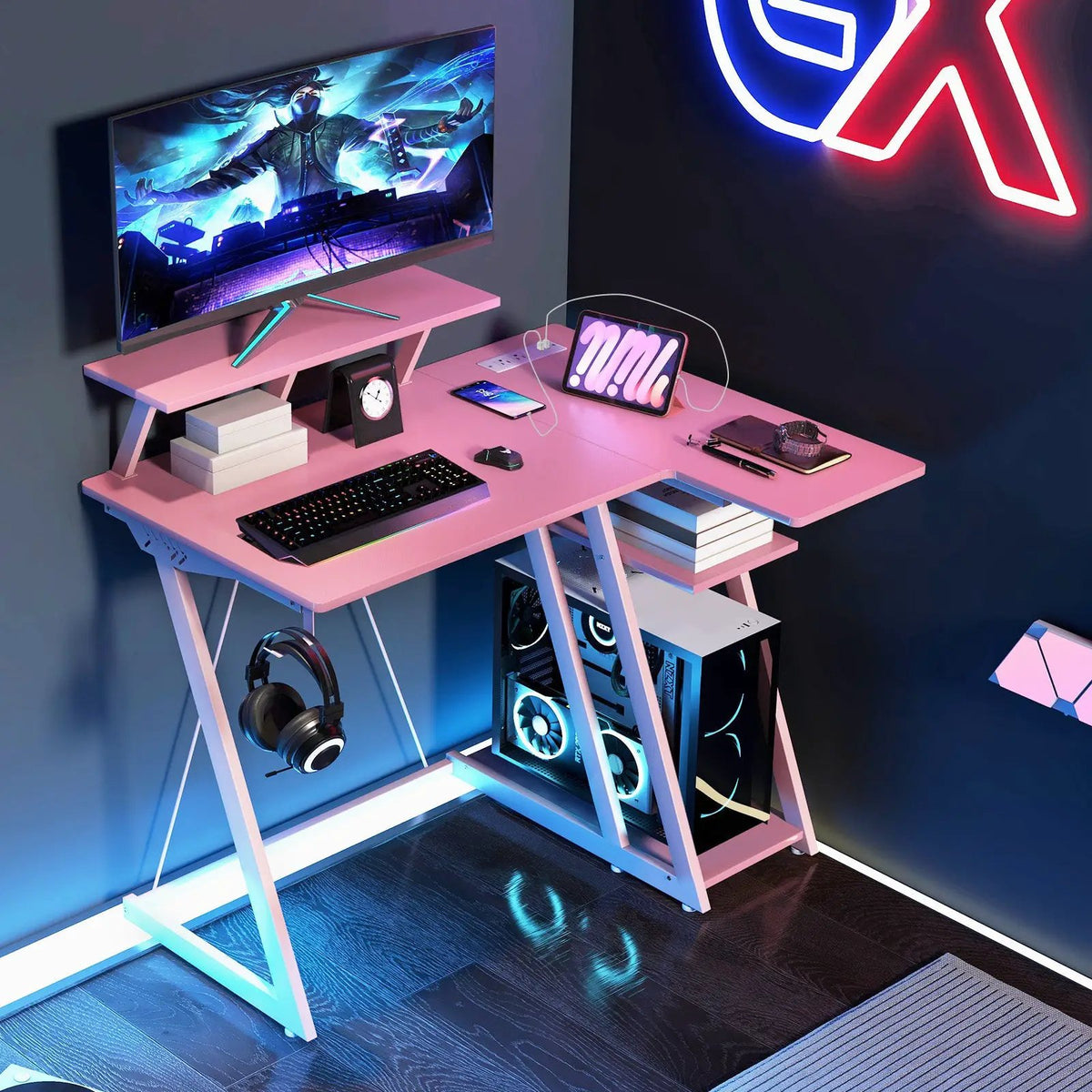 L Shaped Gaming Desk with Outlets and USB Ports, photo 14 of 24