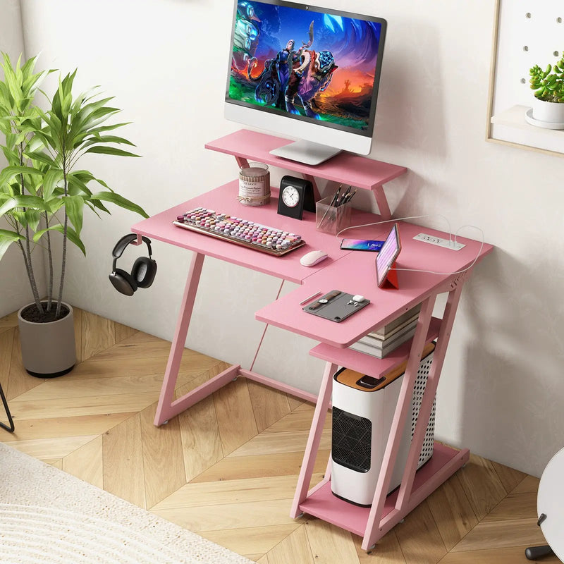 L Shaped Gaming Desk with Outlets and USB Ports by DirectDeals