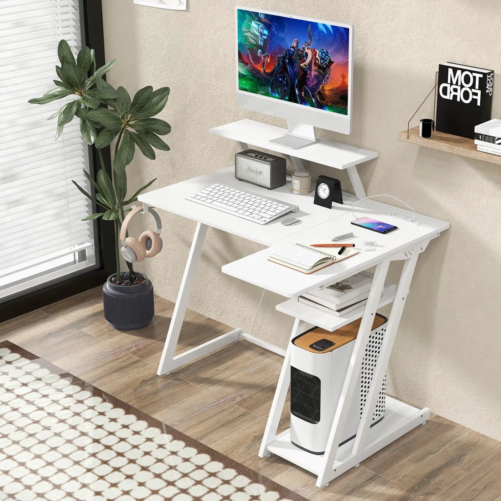 L Shaped Gaming Desk with Outlets and USB Ports by DirectDeals
