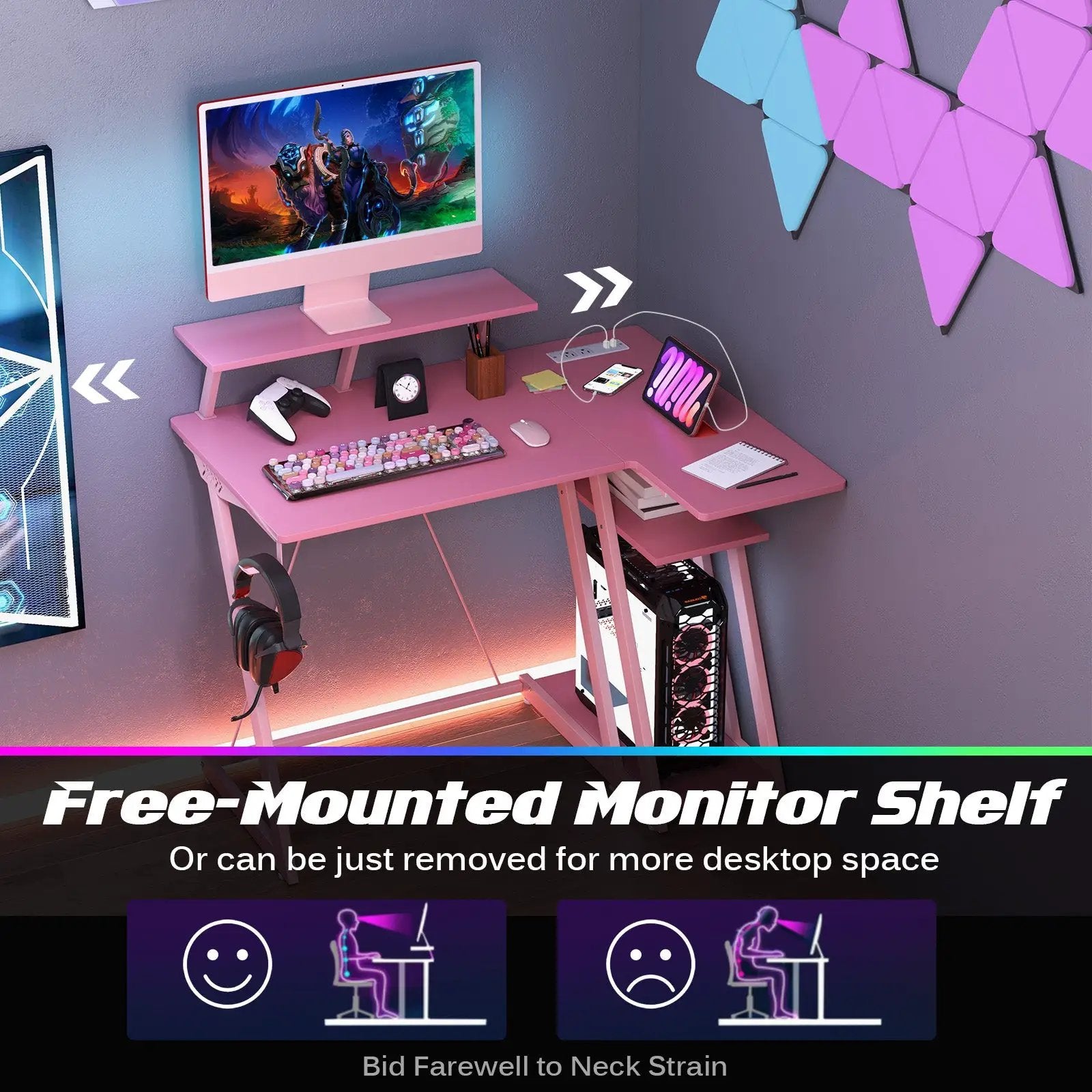 L Shaped Gaming Desk with Outlets and USB Ports by DirectDeals