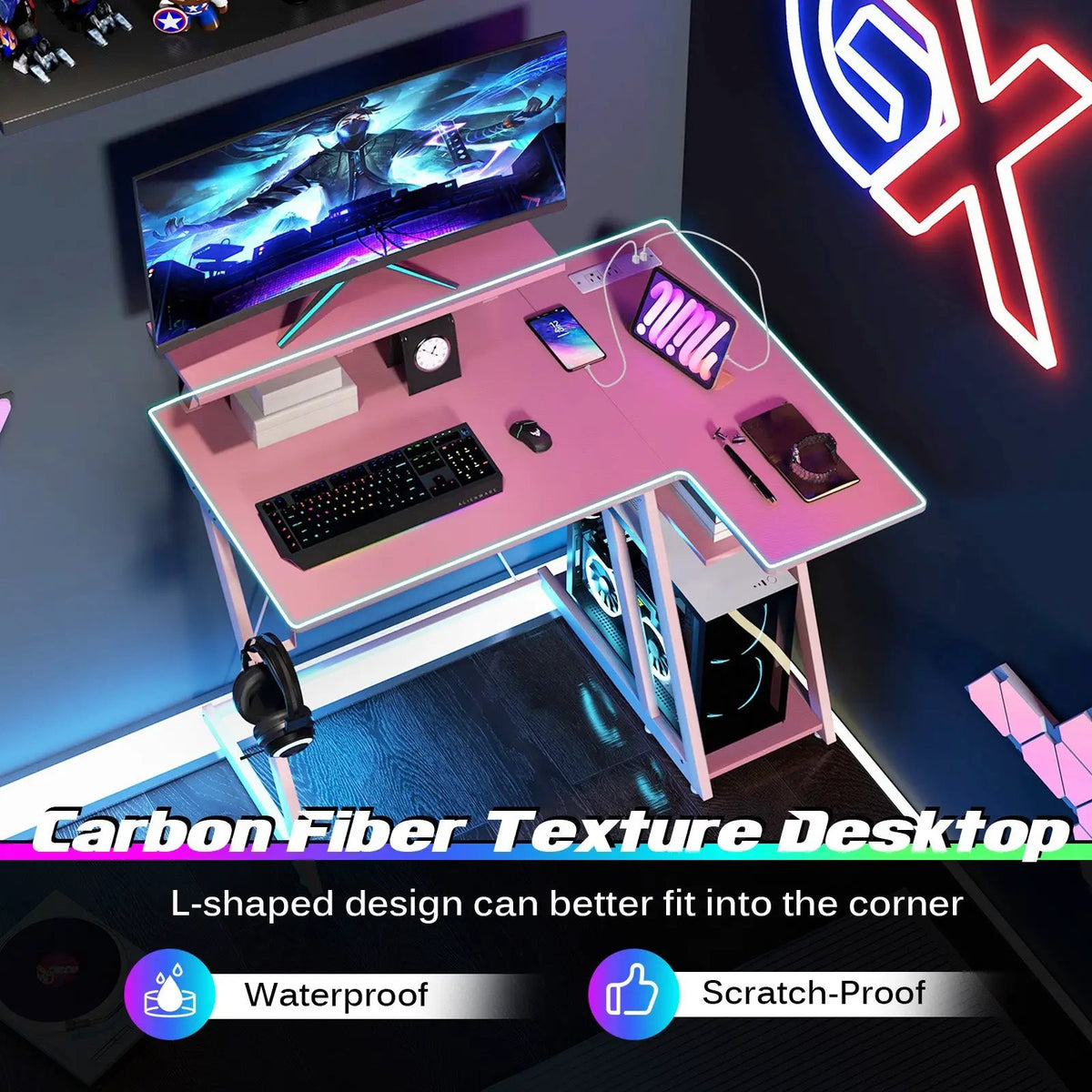 L Shaped Gaming Desk with Outlets and USB Ports, photo 7 of 24