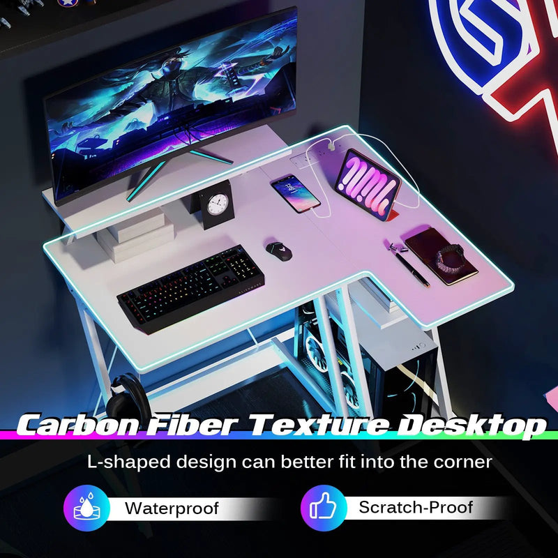 L Shaped Gaming Desk with Outlets and USB Ports by DirectDeals