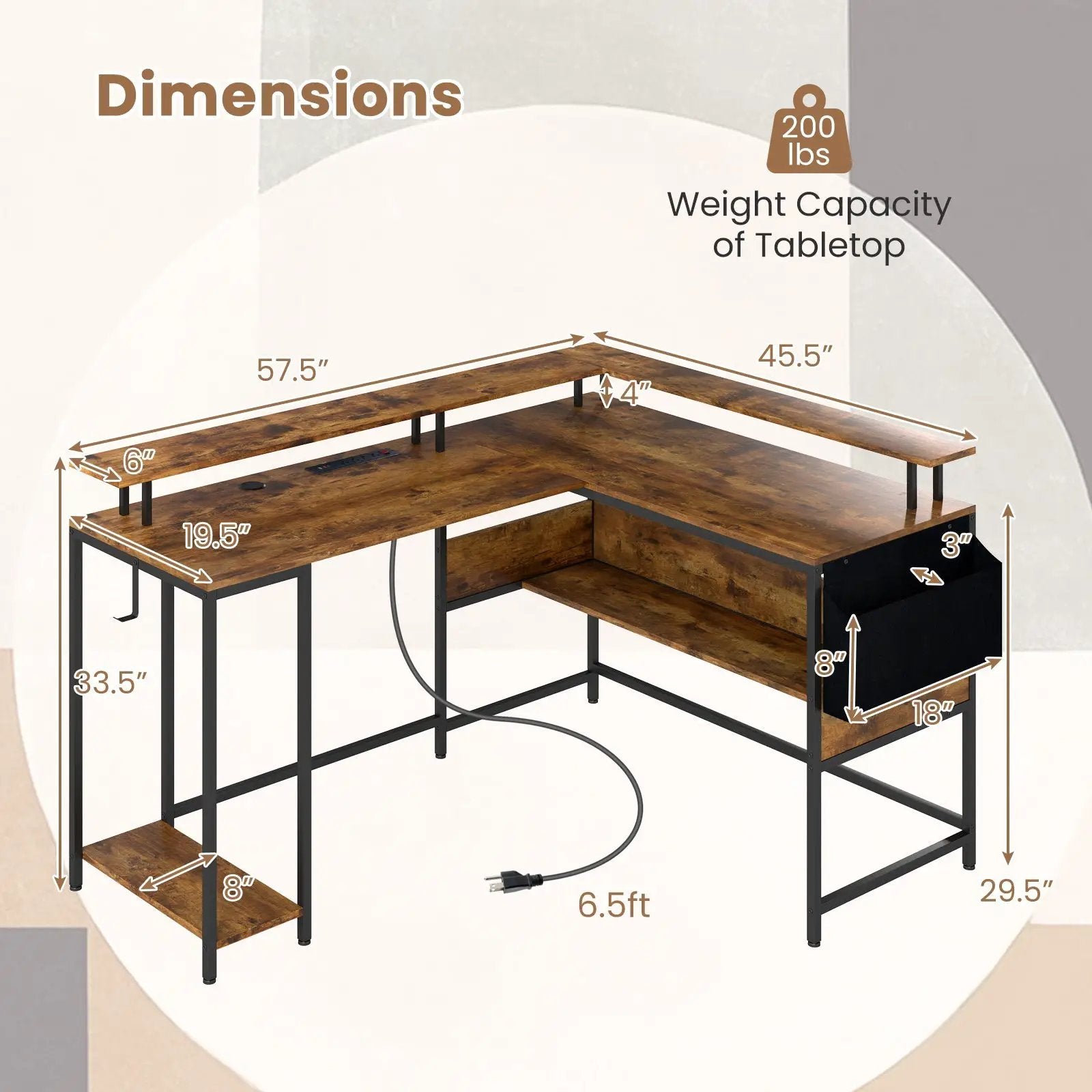 L-Shaped Gaming Desk with LED Lights and Power Outlets Home Office Computer Desk by DirectDeals