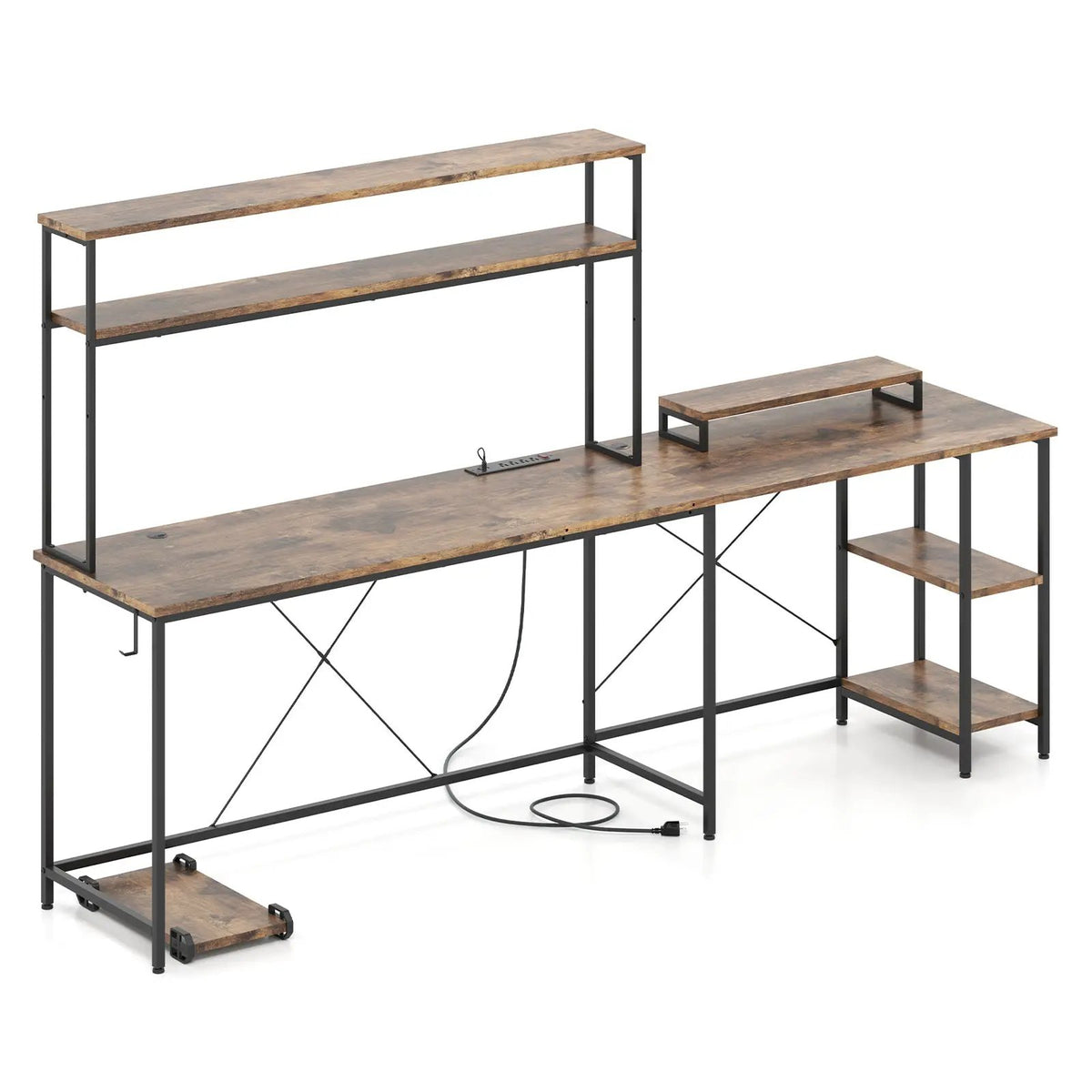 L-Shaped Reversible Gaming Desk with LED Strip and Power Outlets Hutch Monitor Stand, photo 6 of 10