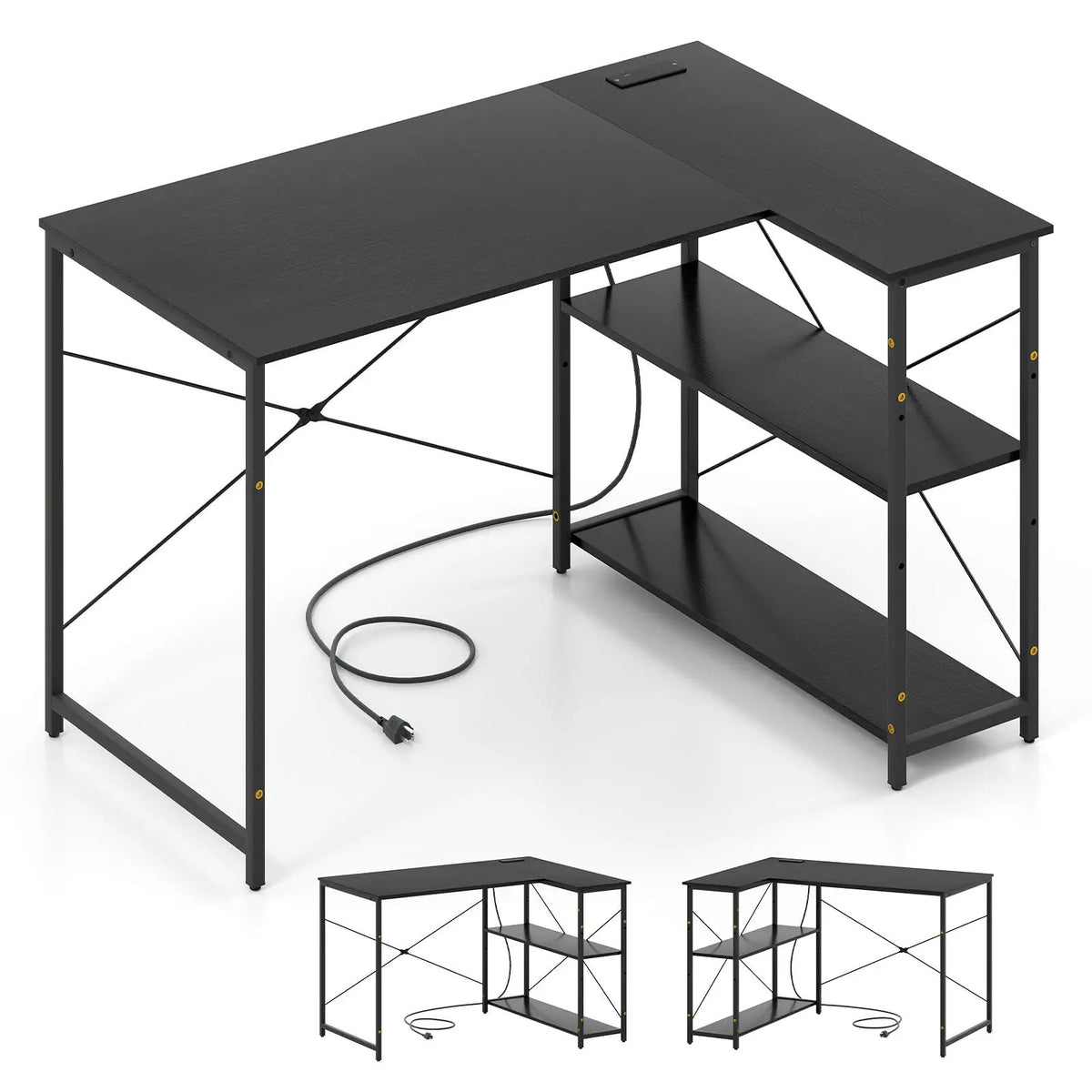 L-shaped 47 Inch Reversible Corner Desk with Adjustable Storage Shelves, photo 9 of 11