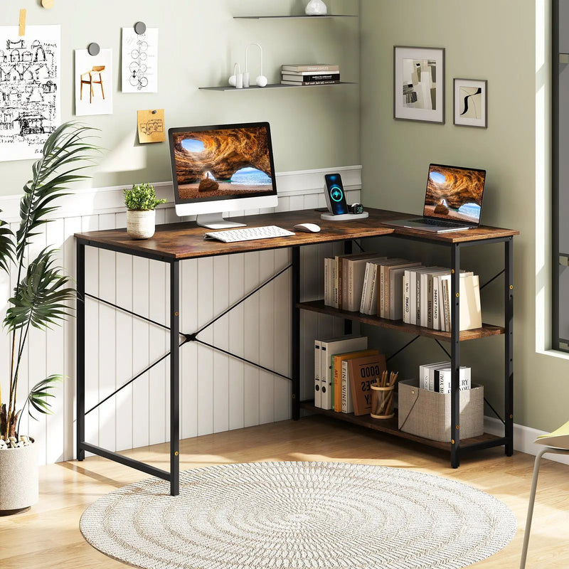 L-shaped 47 Inch Reversible Corner Desk with Adjustable Storage Shelves by DirectDeals