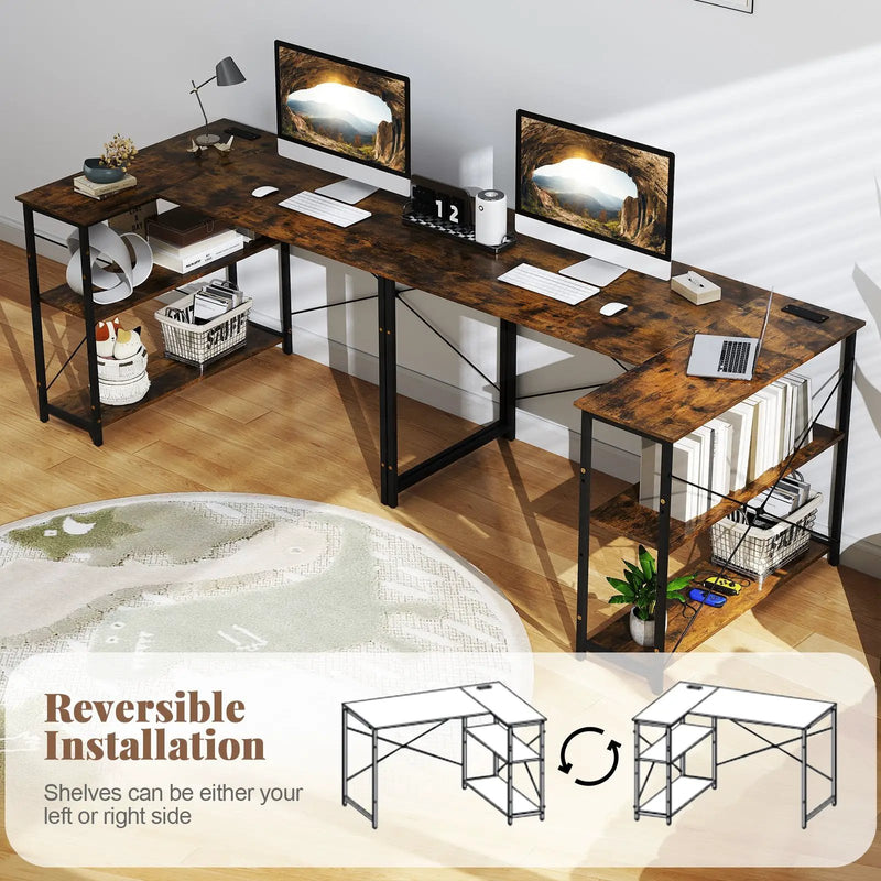 L-shaped 47 Inch Reversible Corner Desk with Adjustable Storage Shelves by DirectDeals