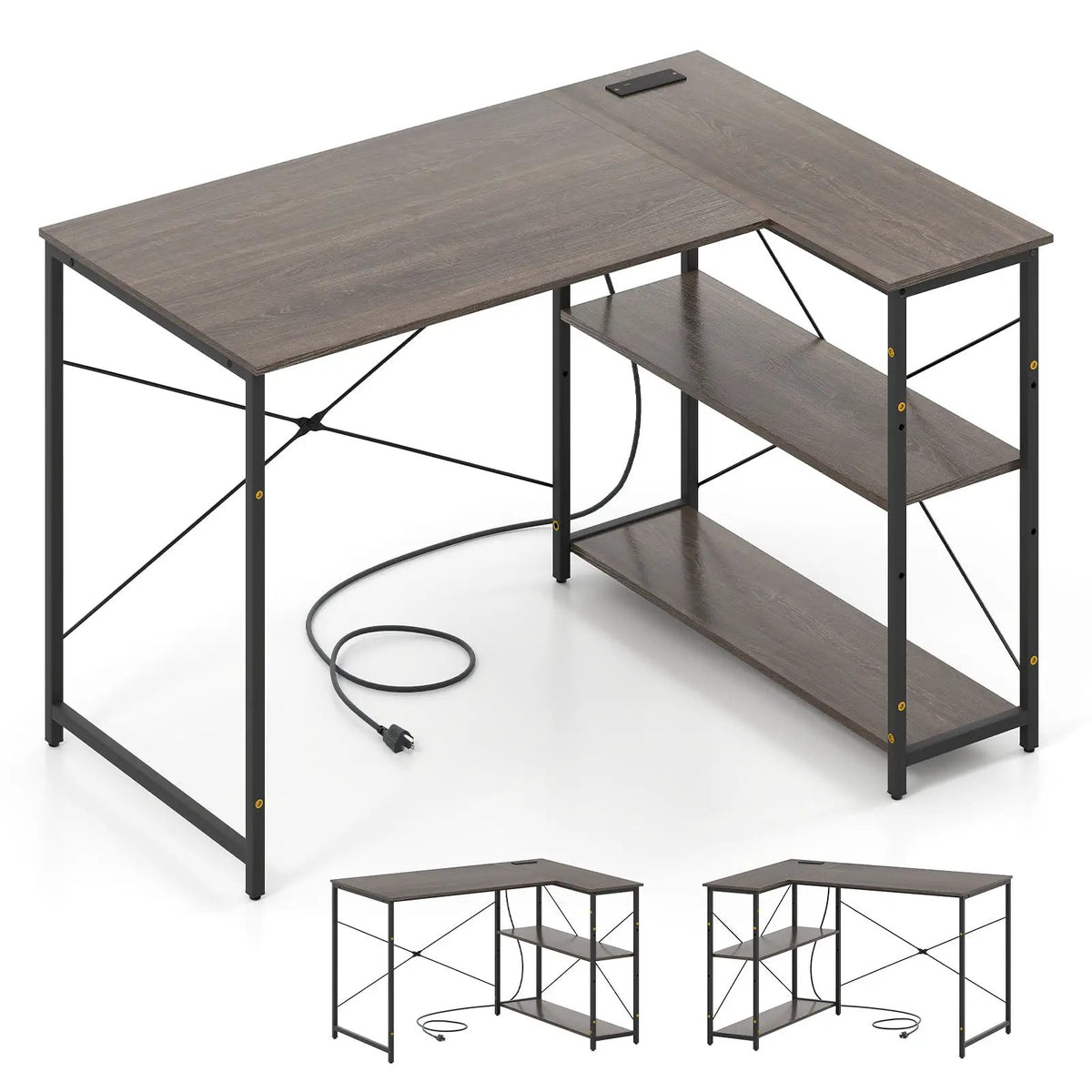 L-shaped 47 Inch Reversible Corner Desk with Adjustable Storage Shelves, photo 10 of 11