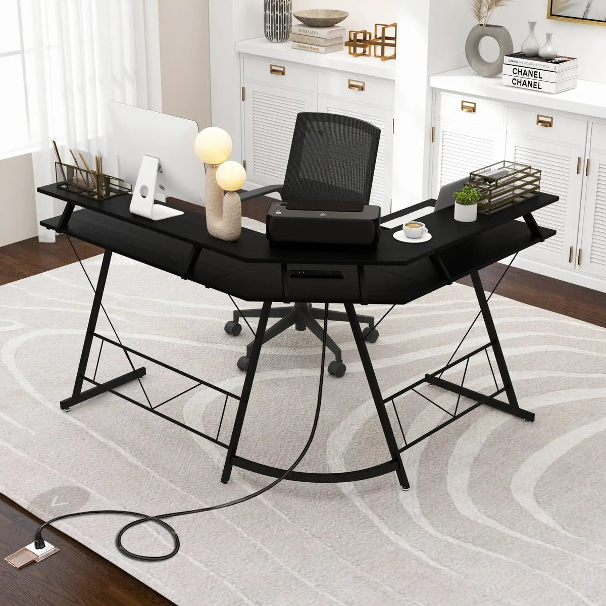 L-shaped Computer Desk with Power Outlet and Monitor Stand, photo 2 of 9