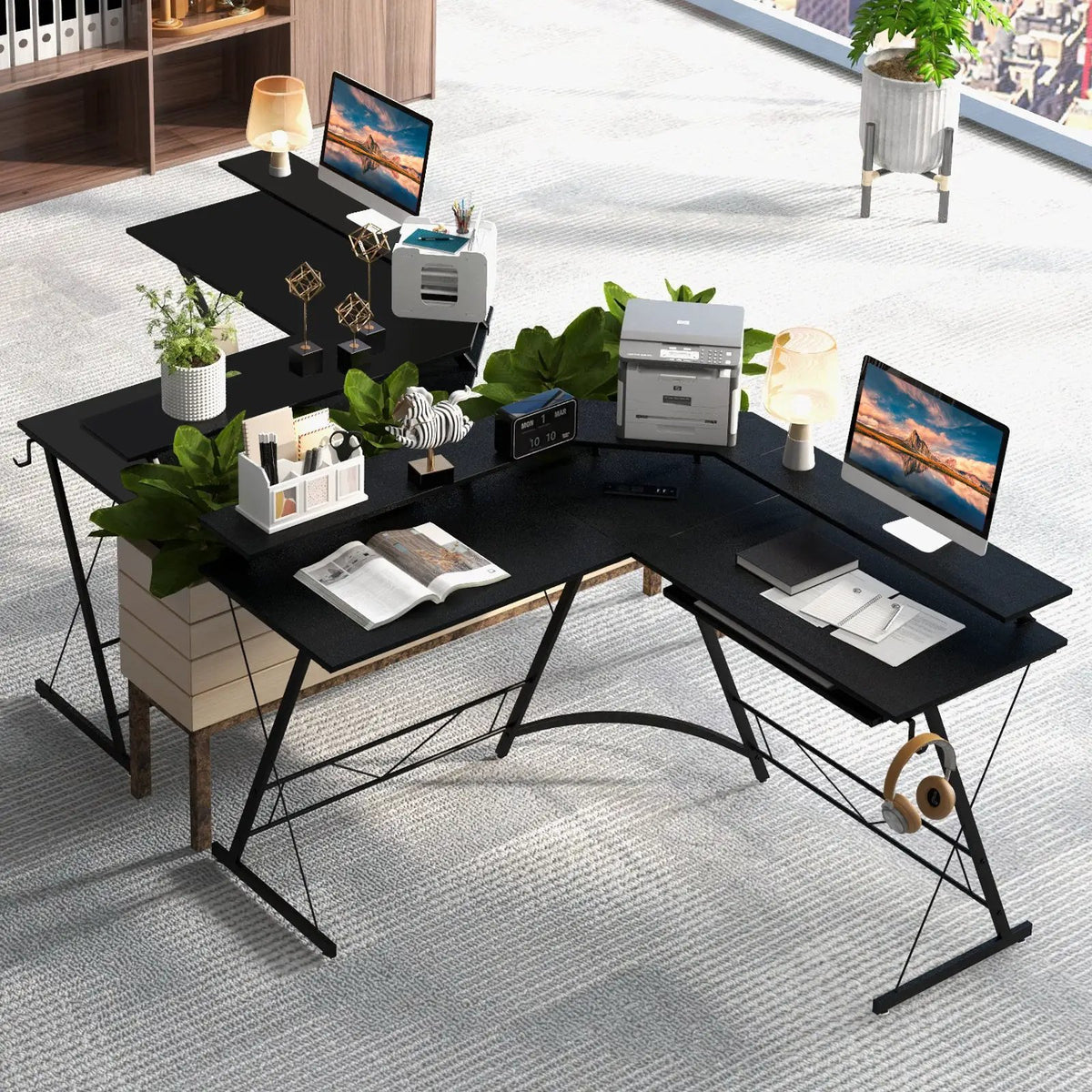 L-shaped Computer Desk with Power Outlet and Monitor Stand, photo 6 of 9