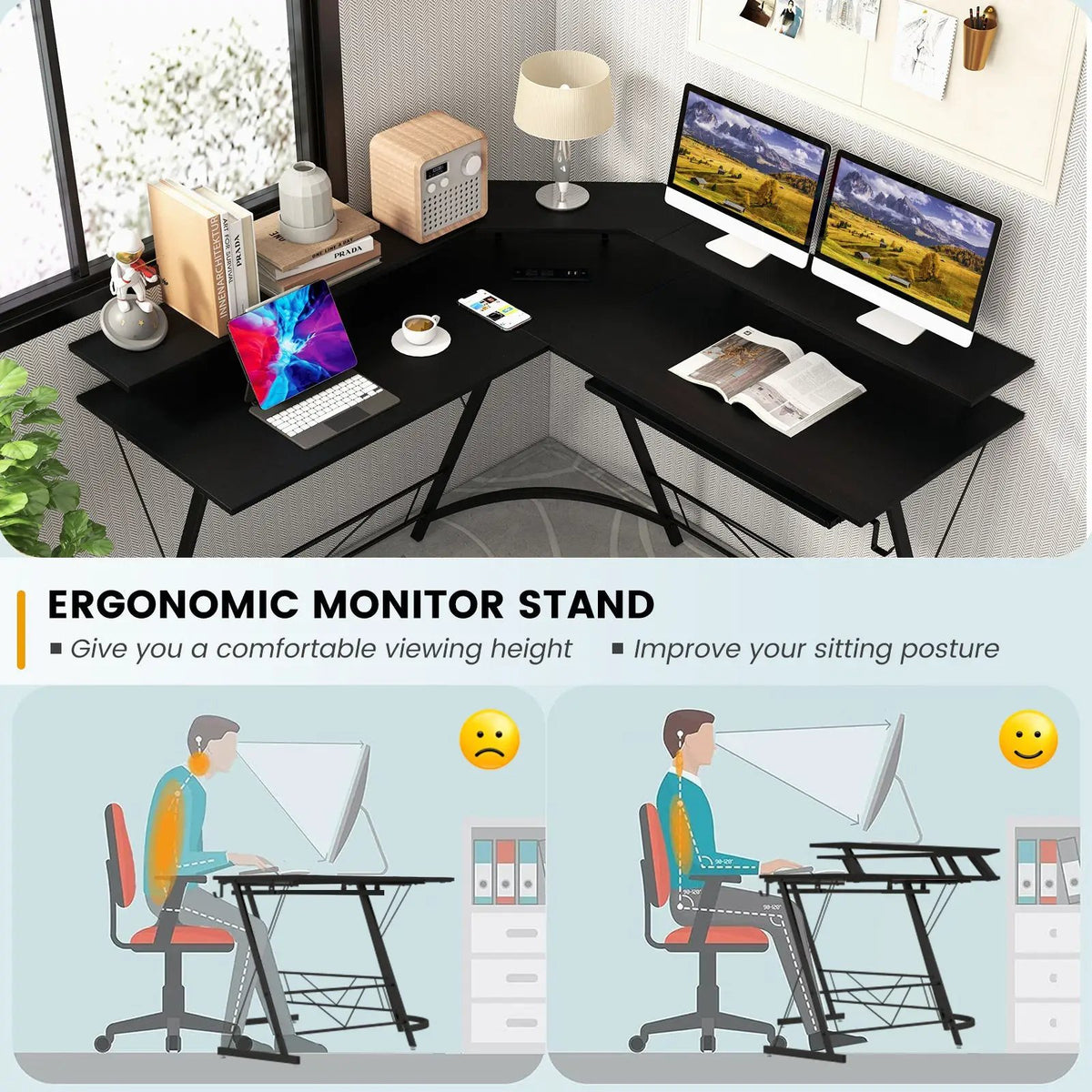 L-shaped Computer Desk with Power Outlet and Monitor Stand, photo 8 of 9