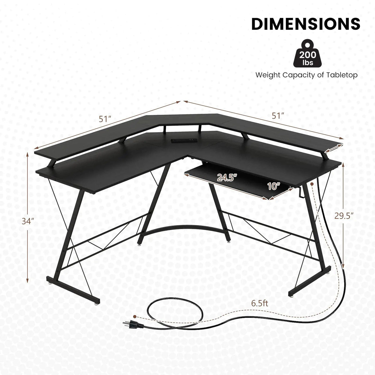 L-shaped Computer Desk with Power Outlet and Monitor Stand, photo 5 of 9