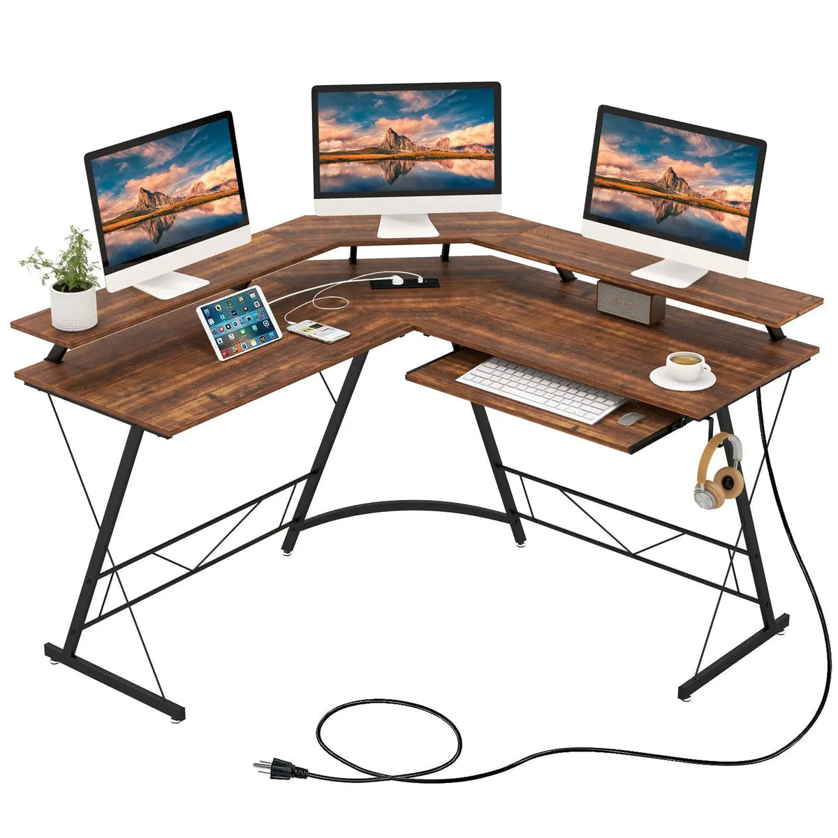 L-shaped Computer Desk with Power Outlet and Monitor Stand, photo 9 of 9