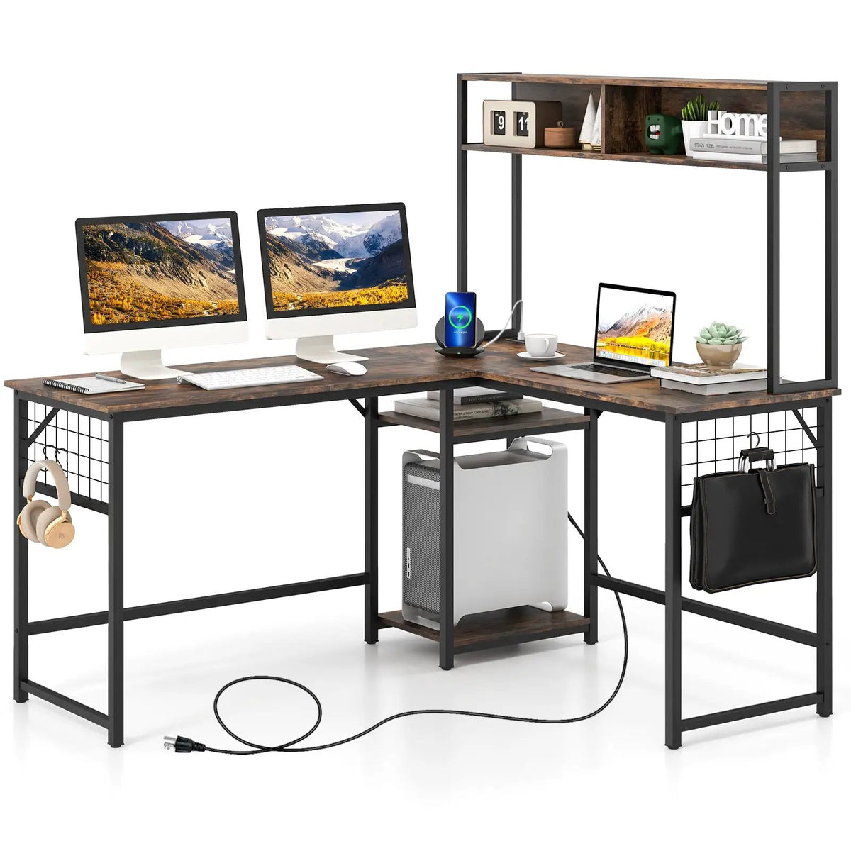 L-shaped Desk with Power Outlet Hutch, photo 9 of 9